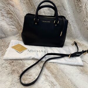 Michael Kors Savannah Medium Black Saffiano Leather Satchel Crossbody